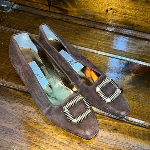 Joan & David‎ Too Brown Suede Buckle Flats Vintage- 9
